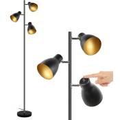 Lampadaire vintage, 3 spots orientables,Interrupteur de commande indépendant Osasy lampe à pied design rétro, hauteur 168 cm, métal noir doré