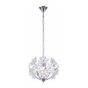 Lampe suspension suspension feuille lampe plafond suspension design fleur, acrylique, chrome, lampe abat-jour, forme sphérique, 1x E27, DxH: 34x87 cm