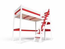 Lit mezzanine bois avec escalier de meunier sylvia 90x200 blanc,rouge 1130-BR
