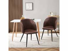 Lot de 2 chaises de salle à manger au style rétro- tissu de polyester marron et pieds en métal