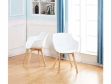 Lot de 2 chaises salle à manger fauteuils scandinave de cuisine avec pieds en bois de hêtre massif blanc