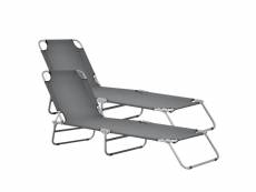 Lot de 2 transats chaises longues inclinables réglables en 5 positions bains de soleil design avec anses de transport capacité de charge 110 kg acier