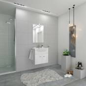 Meuble de salle de bain suspendu 55 cm Blanc Brillant avec Miroir et Lavabo Blanc brillant - Standard - 55 cm
