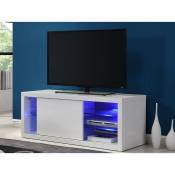 Meuble TV AMALRIC - MDF laqué blanc - LEDs - 1 porte