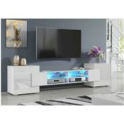 MEUBLE TV PABLO 230 cm avec LED Blanc Mat et Blanc Laqué