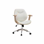 Miliboo - Chaise de bureau à roulettes design blanc, bois clair et acier chromé yorke - Bois clair / blanc