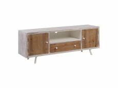 Olmann - meuble tv 2 portes 1 tiroir blanc et naturel aspect vieilli