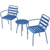 Outsunny Ensemble bistro de jardin 3 pièces salon de jardin 2 chaises empilables avec accoudoirs + table basse ronde en acier