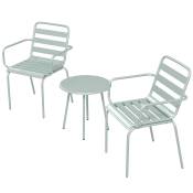 Outsunny Ensemble bistro de jardin 3 pièces salon de jardin 2 chaises empilables avec accoudoirs + table basse ronde en acier