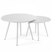 Oviala - Lot de 2 tables basses ronde en acier blanc - Palavas - Blanc