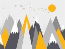 Papier peint panoramique montagnes gris et jaune -