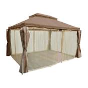 Pavillon de jardin 3x3 avec parois et moustiquaire brun clair