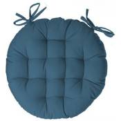 Pegane - Lot de 6 galettes de chaise ronde en coton coloris bleu canard - Diamètre 38 cm