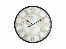 Rebecca mobili grande horloge murale monde rétro, noir blanc shabby, chiffres romaine 50 cm RE6594