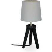 Relaxdays - Lampe de chevet à 3 pieds, bois et tissu, E14, lampe à abat-jour pour salon, HxD : 31 x 14 cm, noir/gris