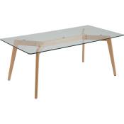 Table Basse 120 x 60 cm avec Plateau en Verre et Pieds