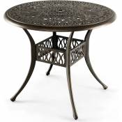 Table de Bistrot en Aluminium avec Trou pour Parasol de 5 cm, Table de Jardin Ronde avec Patins Réglables, Style Rétro, Convient pour Terrasse,