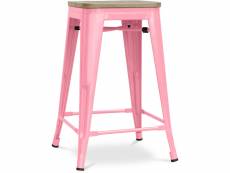 Tabouret de bar design industriel - bois et acier - 61cm - stylix rose