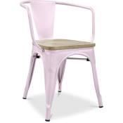 Tolix Style - Chaise de salle à manger avec accoudoirs - Bois et acier - Stylix Rose pâle - Bois, Acier - Rose pâle