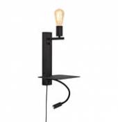 Applique avec prise Florence / Liseuse LED, étagère & port USB - It's about Romi noir en métal