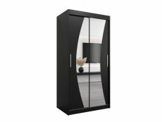 Armoire de chambre kahuna noir 100 avec 2 portes coulissantes et miroir penderie (tringle) avec étagères sans tiroirs