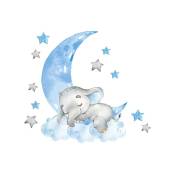 Bébé Garçon Éléphant Dormir Lune Stickers Muraux