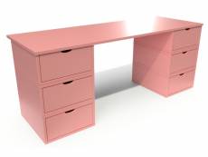 Bureau long en bois 6 tiroirs cube rose pastel BUR6T-RosePas