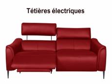 Canapé 2 places avec 2 relax en 100% tout cuir épais de luxe italien avec 2 relax électriques et 2 têtières électriques, milan, rouge foncé