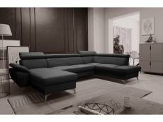 Canapé d'angle convertible en cuir italien de luxe 7/8 places avec coffre, noir, méridienne à gauche (vu de face) - warini