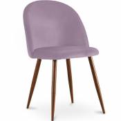 Chaise de salle à manger accent velours tapissée scandi retro design sombre - Evelyne Rose - Métal finition effet bois, Bois, Velours - Rose
