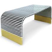 Cotecosy - Table basse style arty Rayana Motif géométrique rayé noir/blanc et pieds Or - Noir / Blanc