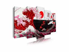 Dekoarte - impression sur toile moderne | décoration pour le salon ou chambre | grande vague kanagawa rouge | 150x80cm C0536