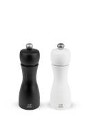 Duo de moulins à poivre et à sel en bois noir et blanc H15cm