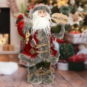 Ecd Germany - Figurine du Père Noël, 37 cm de Haut, Manteau Rouge/Gris, Pantalon Vert, avec Sac Cadeau, Décoration Hivernale de Noël, Figurine Debout
