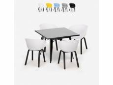 Ensemble table carrée 80x80cm métal et 4 chaises design moderne krust dark