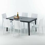 Grand Soleil - Table rectangulaire et 6 chaises Poly rotin colorées 150x90cm noir Enjoy Chaises Modèle: Bistrot Blanc