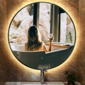 Hofuton Miroir de salle de bain rond + bord biseauté poli + anti-buée - 80CM