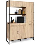 Idmarket - Buffet de cuisine avec colonne de rangement 120 cm detroit 6 portes + tiroir design industriel - Bois