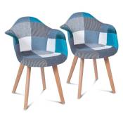 Idmarket - Lot de 2 chaises de salle à manger scandinaves, fauteuils de table sara motifs patchworks bleus - Bleu