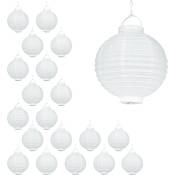 Lampion chinois led, abat-jour papier lanterne boule 20 cm rond décoration set de 20 à piles, blanc