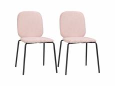Lot de 2 chaises médaillon style néo-rétro piètement acier noir revêtement tissu aspect lin rose