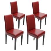 Lot de 4 chaises de séjour Littau, cuir reconstitué, rouge, pieds foncés