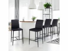 Lot de 4 tabourets romane en pvc noir design contemporain chaises de bar rembourrées