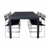 Marbella Ensemble table et chaises de jardin, table 100x160/240cm et 6 chaises Lina, gris, noir.
