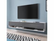 Meuble tv - WANDER - 180 cm - blanc mat / gris brillant