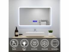 Miroir simple de salle de bain + miroir led lumineux + 3 couleurs réglables + anti-buée + bluetooth + horzontal 100*60cm
