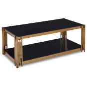 Mobilier Deco - lexie - Table basse rectangle en verre trempé noir et pieds en métal doré - Noir