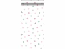 Papier peint à motif de petits points rose, vert et gris - 139040 - 0,53 x 10,05 m 139040