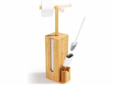 Porte-rouleau de toilette en bambou avec rangement pour papier toilette et porte-brosse h x l x p 71,6 x 15,5 x 21,5 cm RW-ZJD-03