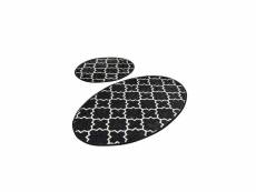 Set de 2 tapis de salle de bain ovales ornamel 50x60cm motif géométrique noir